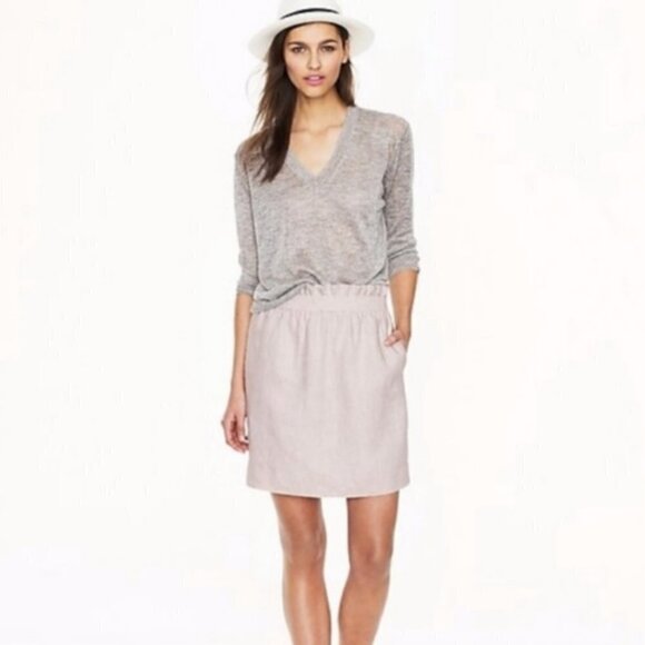 EUC J.Crew Light Khaki Linen Sidewalk Paperbag Waist Mini Skirt - Picture 1 of 16